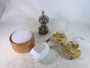 lot 157 image: Light Lot Wall Sconce, Table Top, Ceiling Light, and Vintage Globe