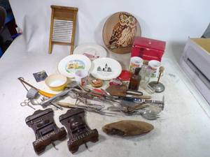 lot 170 image: Miscellaneous Lot Vintage Sanfords Inks Half Pint,   Kitchen Items Church Plates, and Much Much More
