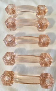 lot 105 image: Vintage Pink Glass Drawer Pulls and Makeup Containers