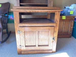 lot 177 image: Wooden Storage Table With Rotating Top With Brass Accents