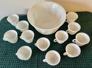 lot 203 image: Milk Glass Punch Bowl with 12 Glasses