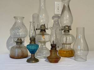 lot 246 image: Vintage Glass Oil Lamp Lot