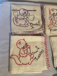 lot 251 image: Vintage Hand Embroidered Days Of The Week Towels