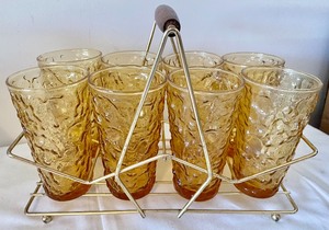 lot 316 image: Wonderful Amber Colored Pitcher and Matching Glasses