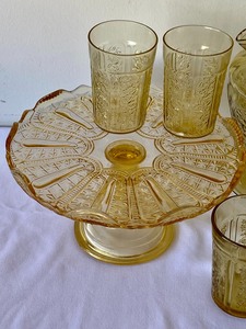 lot 23 image: Amber Depression Pitcher and Matching Tumblers