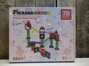 lot 65 image: NEW PicassoTiles 70 Piece Marble Run Race Track - Magnetic Tiles, Magnet Building Block, Educational Construction Toy Set, Playset, STEM Learning Kit, Child Brain Development