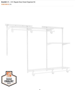 Everbilt 4 ft. - 6 ft. Regular Duty Closet Organizer Kit & More Assorted Sizes of Everbilt Shelving. See Pictures