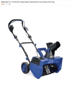 Snow Joe 18 in. 48-Volt iON Single-Stage Cordless Electric Snow Blower (Tool-Only). See Pictures