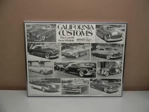 lot 2 image: SIGNED Gene Winfield The Cars Of Gene Winfield Winfields Custom Shop - PROFESSIONALLY FRAMED ADVERTISEMENT - GREAT PIECE - APPROX 26 BY 20 - SEE PICTURES