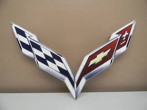 lot 23 image: Chevrolet Corvette Crossed Flags - PHOTO STEEL PORCELAIN METAL ART SIGN - APPROX 24x20 - NICE - SEE PICTURES