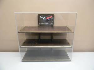 lot 27 image: CHEVY CORVETTE DIECAST CAR DISPLAY CASE - NICE - GREAT PIECE - APPROX 19W - 18T - 8D - SEE PICTURES