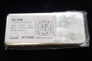 lot 01 image: 10 TROY OZ. .999 FINE SILVER BAR NADIR METALS SEALED
