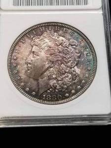 lot 06 image: 1880-S MORGAN SILVER DOLLAR MS60 ANACS MINT ERROR OBV LAMINATION