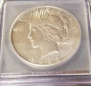lot 15 image: 1923-S PEACE SILVER DOLLAR AU50 ICG