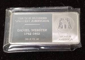 lot 17 image: 500 grains (1.04 TROY OZ) .925 STERLING SILVER ART BAR DANIEL WEBSTER