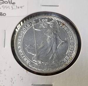 lot 24 image: 2016 BRITTANIA 1 TROY OZ .999 FINE SILVER