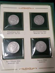 lot 10-A image: 20th CENTURY MORGAN SILVER DOLLAR SET 1921 P-D-S 1900-O