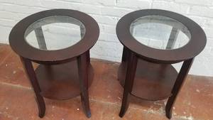 lot 11 image: Pair of Round Side Tables with Glass Inserts