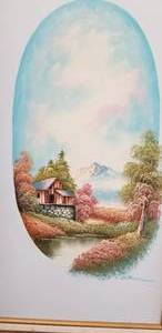 lot 79 image: Original Oil Painting Cottage by the Pond with Certificate