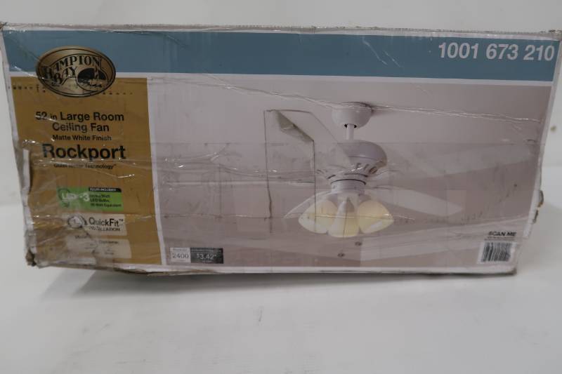 lot 295 image: Hampton Bay Rockport 52 in. LED Matte White Ceiling Fan