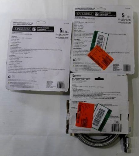 lot 322 image: 3-Pack Everbilt HomeWerks BurstProtect Dishwasher Supply Lines Hoses