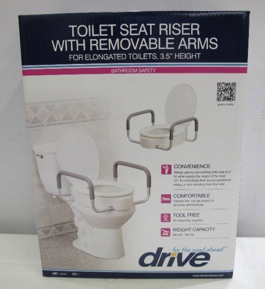 lot 286 image: Drive Medical Premium Seat Riser with Removable Arms, Elongated Seat - Model 12403