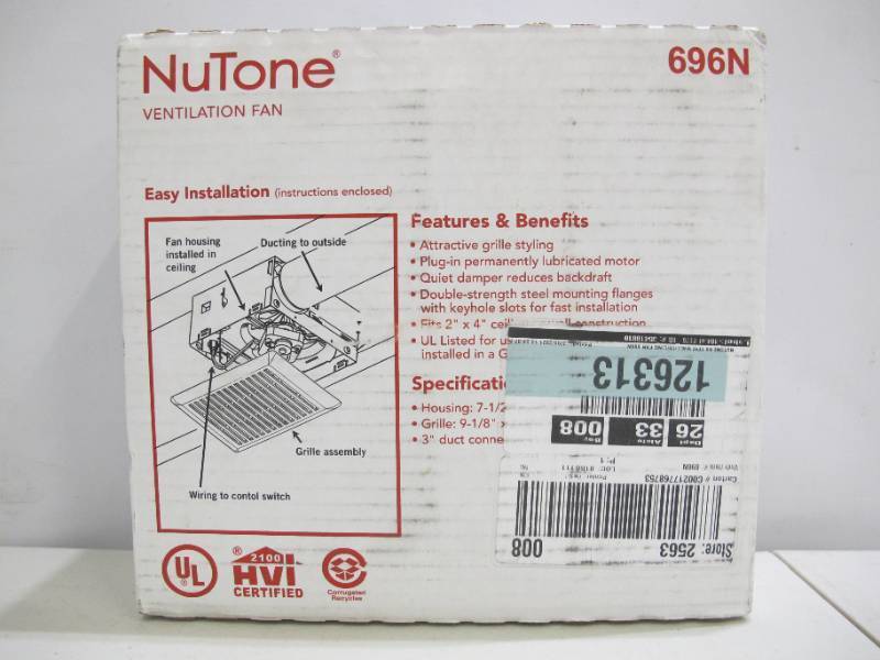 lot 260 image: Broan-NuTone 696N 50 CFM CeilingWall Mount Bathroom Exhaust Fan