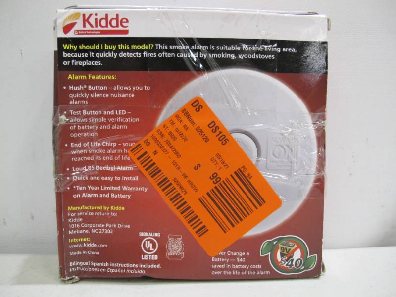 lot 267 image: Kidde 10 Year Worry-Free Smoke Detector, Hardwired with Battery Backup, Fire Alarm