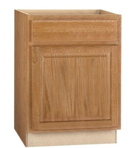 lot 208 image: Hampton Bay Madison Assembled Warm Oak Base Cabinet with Drawer Glides (24 in. x 34.5 in. x 24 in.)