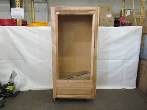 lot 210 image: Hampton Bay Hampton Assembled 33x96x24 in. Double Oven Kitchen Cabinet in Natural Hickory