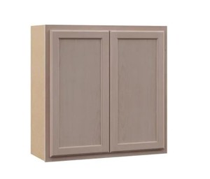 lot 213 image: Hampton Bay Unfinished Beech Recessed Panel Stock Assembled Wall Kitchen Cabinet (30 in. x 30 in. x 12 in.)