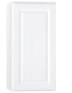 lot 219 image: Hampton Bay Satin White Raised Panel Stock Assembled Wall Kitchen Cabinet (15 in. x 30 in. x 12 in.)