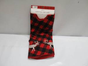 lot 917 image: HALLMARK Christmas REDBLACK Plaid Deer Tree Skirt - 48 Inch Circle