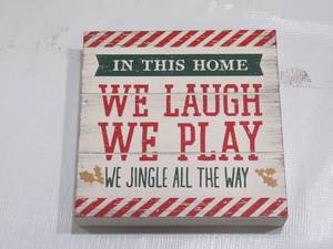 lot 920 image: HALLMARK Christmas Themed Jingle All The Way Wooden Printed Sign 8x8 Wall Art