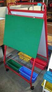 Rolling Teaching Easel with Storage Bins.