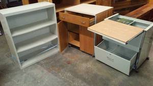 Metal Bookshelf and Rolling Cabinet (2).