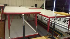 Red Laminate Top Tables. (8)