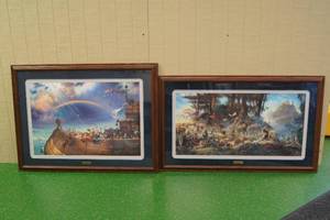 lot 60 image: 2 Framed Noahs Ark Themed Prints by Tom DuBois