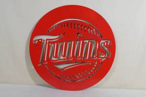 lot 49 image: Painted Laser Cut Metal Minnesota Twins Sign