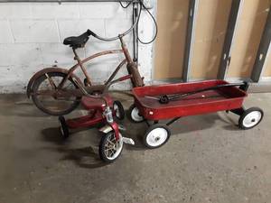 Vintage Tricycle, Bicycle and Wagon