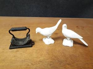 Cast Iron Fluter and (2) Cast Iron Birds