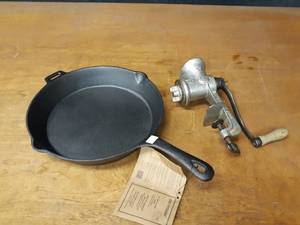 New 12 Cast Iron Skillet - Made by Old Mountain and Keystone #20 Hand Grinder