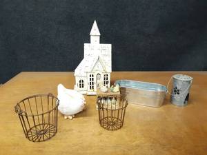 Lot of Chicken Dcor and Metal Church