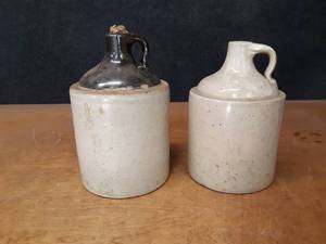 Lot of (2) Antique Stoneware Jugs - Each is about 10-12 Tall
