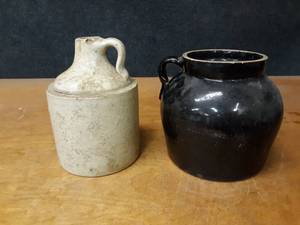 Antique Stoneware Jug and Bowl - Jug is about 8-12 tall