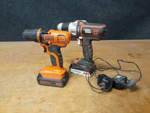 Pair of Black & Decker 20V Cordless Drill w Batteries and Charger - All tested and Power on