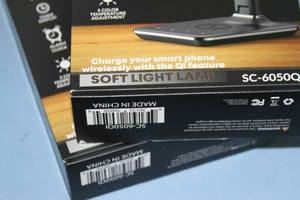 lot 39 image: Lot of 2 - New - LED Desk Lamps with Qi Wireless Phone Charger Display Alarm Clock Calendar & Temperature