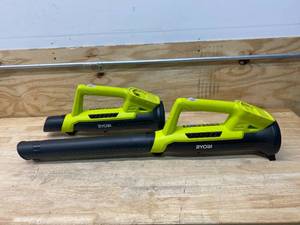 lot 32 image: RYOBI Lot of 2-  ONE 18V 90 MPH 200 CFM Cordless Battery Leaf BlowerSweeper (Tool Only)