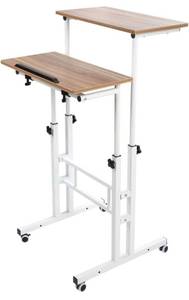 lot 56 image: SIDUCAL Mobile Standing Desk, Adjustable Laptop Desk with Wheels for Home Office, Workstation, Rolling Table for Laptop or Sit, Vintage Oak