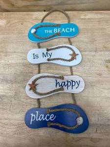 lot 106 image: NAUTICAL BEACH Flip Flop Wall Ornament, Wooden Slippers Hanging Decoration, Ocean Home Decor for Wall and Door, 8.75 x 3.75 x 3 Inches